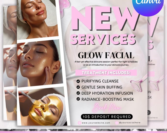 Facials Flyer, Facial treatment flyer, Esthetician booking flyer, Hydrafacial Flyer, Salon Spa Flyer, DIY Facials sale flyer, Canva Editable