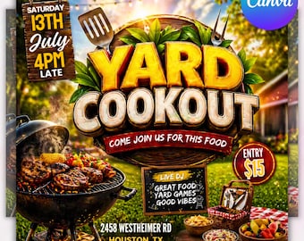 Backyard Cookout Flyer, BBQ Flyer, Summer Cookout Flyer, DIY Design Template, Food Flyer, Social Media Flyer, Party Flyer, Canva Editable
