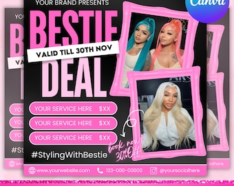 Best Friend Deal Flyer, Bring a Friend Sale Flyer, Bestie Deal Flyer, Makeup Flyer, Knotless Braid Flyer, Social Media Flyer, Canva Editable
