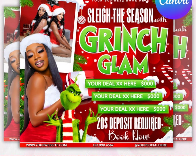 Grinchmas Flyer, December Booking Flyer, Christmas Booking Flyer, Hair Lash Nail Makeup, Holiday Booking Flyer, DIY Book Now Flyer