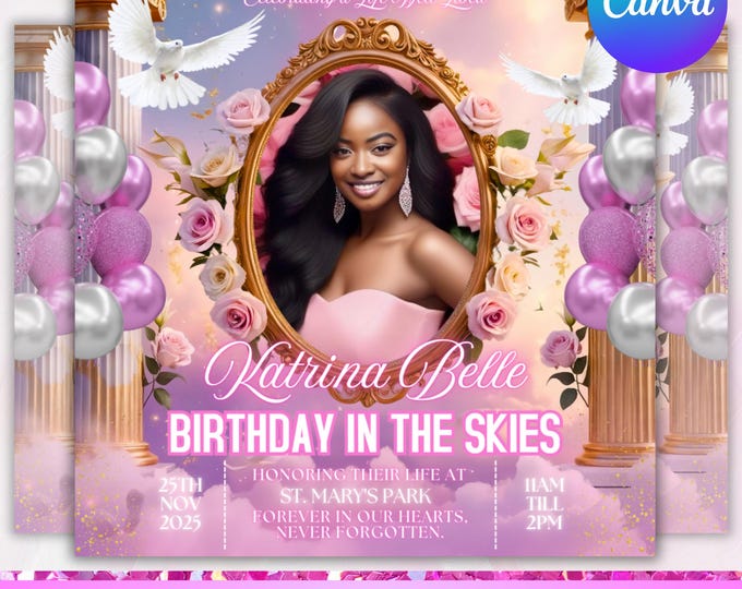 Balloon Release Flyer, Funeral Flyer, Memorial Announcement Flyer, Rest In Peace Funeral Invitation, Canva Editable
