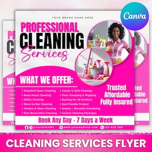 Cleaning Services Flyer, Professional Cleaning Flyer, Maid Service Flyer, Cleaning Janitorial Flyer, DIY Flyer Template, Canva Editable