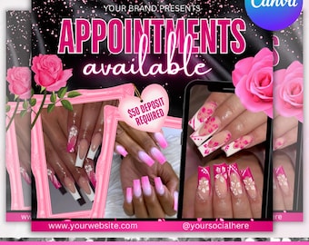 Nail Booking Flyer, Nail Tech Flyer, Nail Appointments flyer, Nail Book Now flyer, Nail Deal Flyer, Nail Special Flyer, Canva Editable