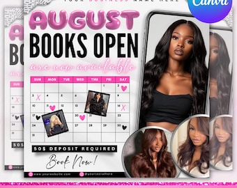 August Booking flyer, August Appointment Flyer, Back To School Flyer, Back to school sale flyer, Hair Braids Lash Wig Flyer, Canva Editable