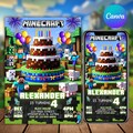 Editable Minecraft Birthday Invitation, Minecrafter birthday invitations, Minecraft Birthday Invitation, Gamer invitation, Canva Editable