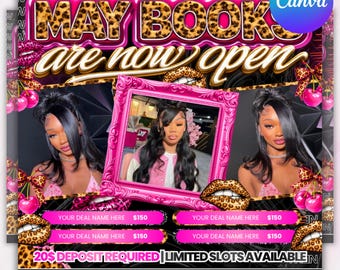May Booking Flyer, Mothers Day Booking Flyer, May Hair, May Books Open, May Appointment Flyer, May Book Now, May Lashes Nail Braid Wig Flyer