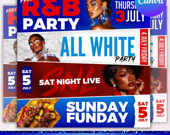 4th of July Party Flyer, Independence Day Party Flyer, USA Celebration Flyer, Patriotic Party Flyer, Club Party Flyer, DIY Canva Editable