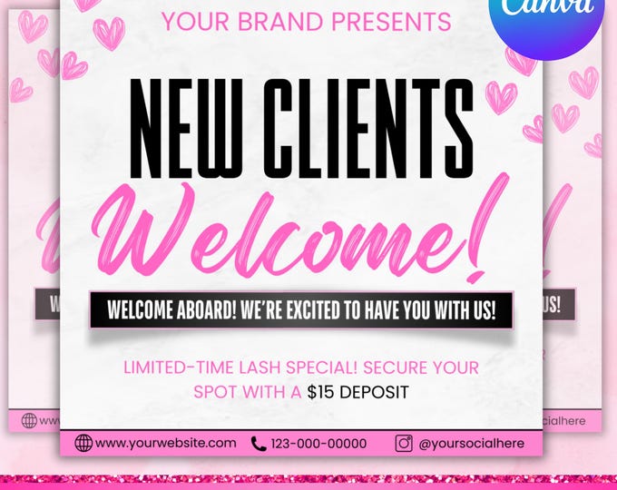 New Client Flyer,New Client Welcome Flyer,Hair Braids Lashes Wig Install Makeup Nails Booking Flyer,Appointment Booking flyer,Canva Editable