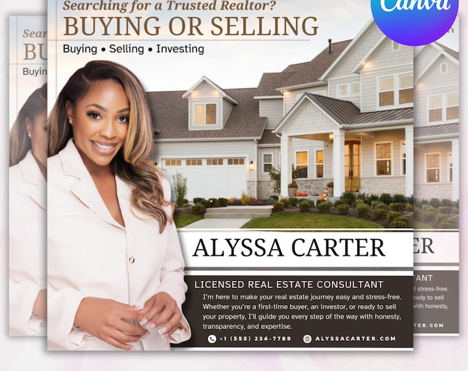 Real Estate Flyer, Realtor Flyer Template, Buying or Selling Real Estate Flyer, Home Buying Flyer, Real Estate Marketing, Canva Editable
