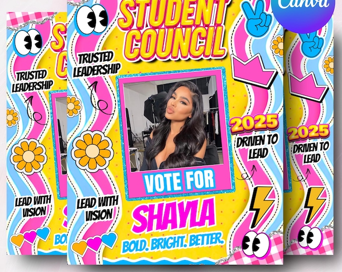 Student Council Campaign Flyer Template, School Election Flyer, Editable Canva Poster, Digital Council Flyer, School Election Poster