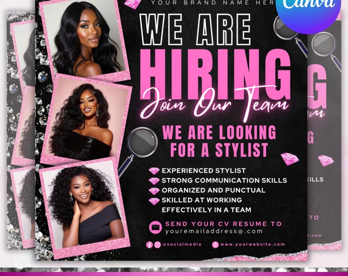 We Are Hiring Flyer, Join Our Team Flyer, Salon Team Members Wanted Flyer, Apply Now Flyer,  Social Media Template, Canva Editable
