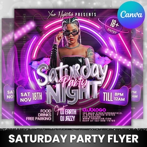 Saturday Night Party Flyer, Club Party Flyer, Club Flyer, Night Club Event Invite Flyer, Club DJ Flyer, Happy Hour Flyer, Canva Editable