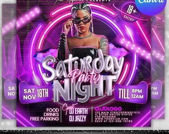 Saturday Night Party Flyer, Club Party Flyer, Club Flyer, Night Club Event Invite Flyer, Club DJ Flyer, Happy Hour Flyer, Canva Editable