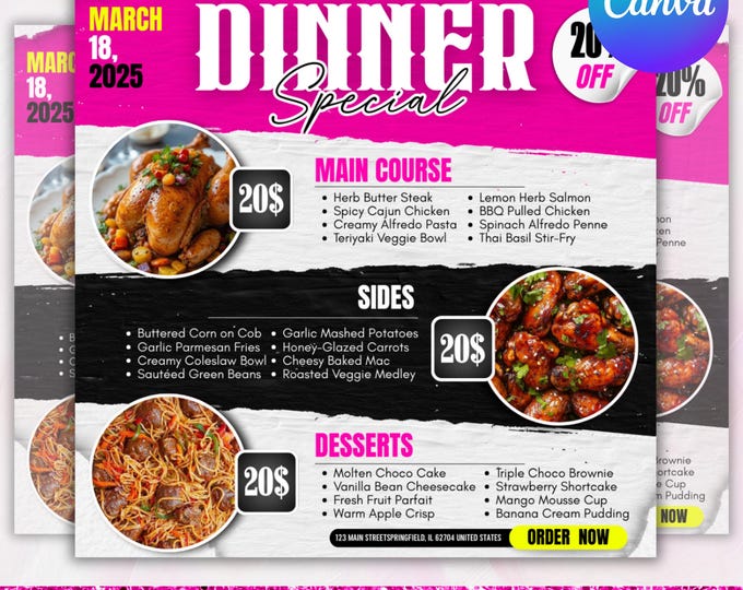Dinner Specials Flyer, Restaurant Menu Template, Editable Food Flyer, Cafe Promotion, Printable Meal Deal Flyer, Canva Catering Specials