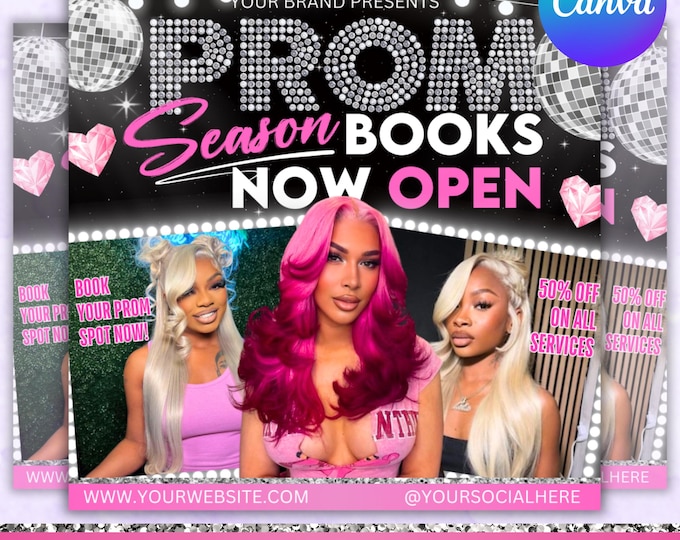 Prom Bookings Flyer, Prom Makeup Flyer, Prom Queen MUA Flyer, Prom Lashes Flyer, Beauty Makeup Artist Flyer, Canva Editable