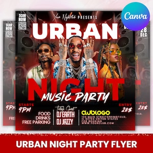 Urban Party Flyer, Club Party Flyer, Mega DJ Music Event Flyer, DJ Night Party Flyer, Friday Urban Party Flyer, Party Flyer,  Canva Editable