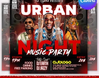 Urban Party Flyer, Club Party Flyer, Mega DJ Music Event Flyer, DJ Night Party Flyer, Friday Urban Party Flyer, Party Flyer,  Canva Editable