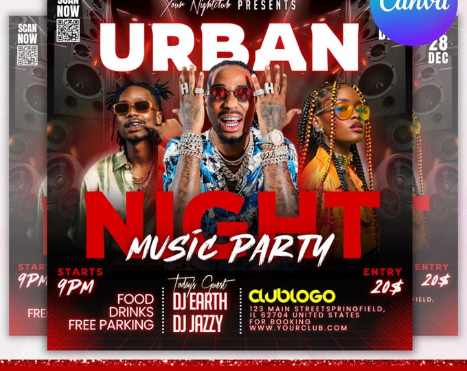 Urban Party Flyer, Club Party Flyer, Mega DJ Music Event Flyer, DJ Night Party Flyer, Friday Urban Party Flyer, Party Flyer,  Canva Editable
