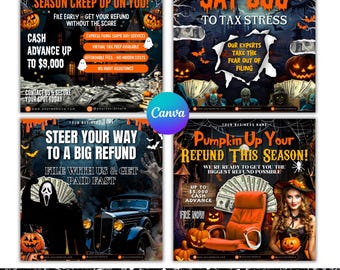 Mallar för Halloween-flyers med skatteförberedelser: Canva-designpaket (digital nedladdning)