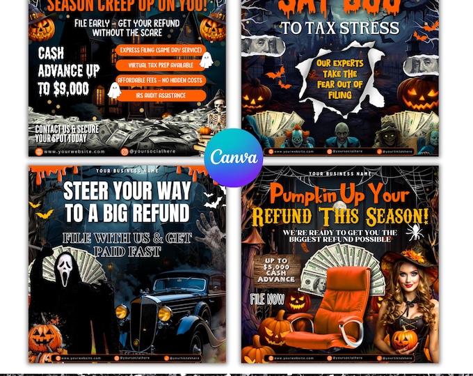 Halloween Tax Prep Flyer Templates: Canva Design Bundle (Digital Download)
