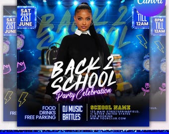 Back to School Party flyer, Back 2 School Flyer, Summer Flyer, Party Invite Flyer, DJ Disco Flyer, Instant Download, Canva Editable