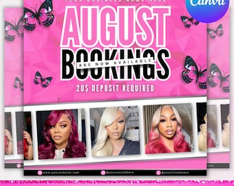 August Booking flyer, August Appointment Flyer, Back To School Flyer, Back to school sale flyer, Hair Braids Lash Wig Flyer, Canva Editable