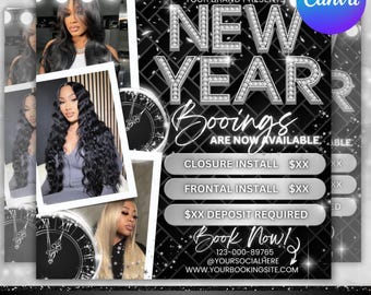 January Booking Flyer, New Year Booking Flyer, Book Now Flyer, Braid Booking Flyer Template Hair Lash Nail Makeup, Canva Editable