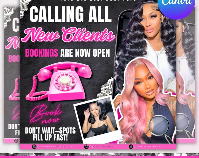 Salon Booking Flyer: Hair, Lashes, Nails - Canva Editable (Digital Download)