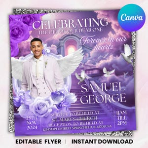 Memorial Funeral Announcement Flyer, Funeral Announcement Template, Funeral Memorial Announcement Flyer, Rest In Peace Flyer, Canva Editable
