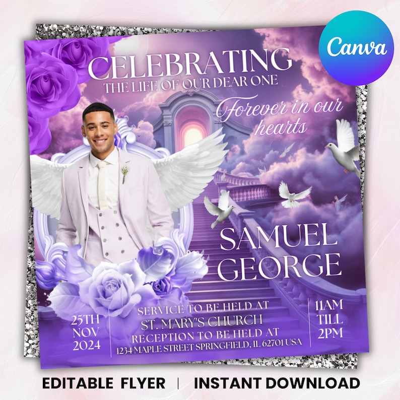 Memorial Funeral Announcement Flyer, Funeral Announcement Template, Funeral Memorial Announcement Flyer, Rest In Peace Flyer, Canva Editable