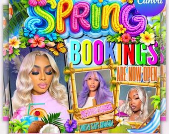 Spring Break Buchungsflyer, FrühlingsBuchungsflyer, Frühlingsverkaufsflyer, Frühlingsspezialflieger, Wimpern Nagel Make-up Zöpfe, Canva Bearbeitbar