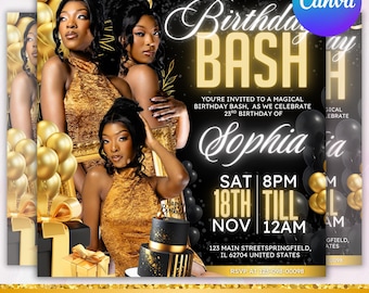 Birthday Party Flyer, Birthday Bash Flyer, Birthday Girl, Party Flyer, Celebration Flyer, Birthday Event, Birthday Invite, Canva Editable