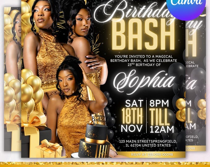 Birthday Party Flyer, Birthday Bash Flyer, Birthday Girl, Party Flyer, Celebration Flyer, Birthday Event, Birthday Invite, Canva Editable