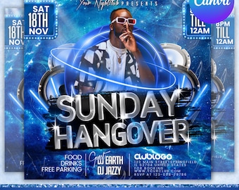 Sunday Hangover Club Party Flyer: Canva Editable Template