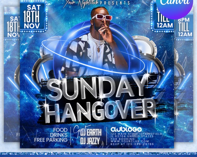 Sunday Hangover Party Flyer, Sunday Party Flyer, Sunday Club Party Flyer, Sunday Club Flyer Template, Club Party Flyer, Canva Editable