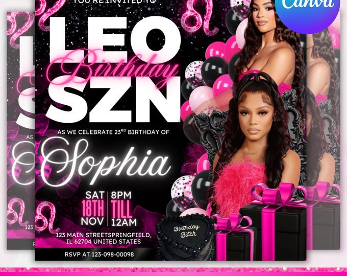 Leo Season Birthday Flyer, Leo Birthday Flyer, Birthday Girl Flyer, Birthday Event Celebration Flyer, Birthday Party Invite, Canva Editable
