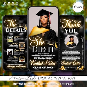 Black and Gold Luxury Graduation Digital Invitation, Graduation Party, Graduation Ceremony, For Boys and Girls, For men and women Graduation Flyer | Customizable DIY Invitation Flyer | Graduation Invitation Flyer | Social Media Flyer | Simplistic | Class of 2025 Digital Graduation Invitation, Graduation Party, Graduation Invitation, Congrats to the Grad flyer, Class of 2025 flyer, Grad Announcement