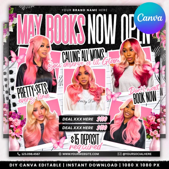 May Booking Flyer, Mothers Day Booking Flyer, May Calendar Flyer, May Books Open, May Appointment Flyer, May Book Now, May Lashes Nail Flyer