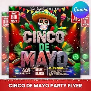 Flyer para Cinco de Mayo, Flyer para Festa Mexicana, Cinco de Mayo Faça Você Mesmo, Modelo de Flyer para Clube no Canva, Flyer para Evento Faça Você Mesmo, Flyer para Festa, Canva Editável
