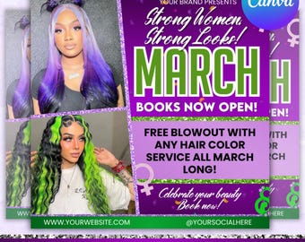 March Booking Flyer, Women's Day Booking Flyer, Women's Day Flyer, March Madness Flyer, March Flyer, MUA Lashes Nails Hair, Canva Editable