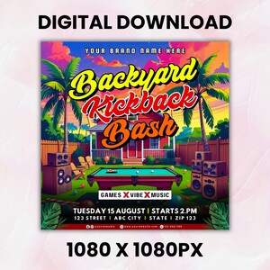 Kickback Party Flyer, Editable Kickback Club Flyer, Club DJ Party Invite, Event Flyer, Social Media Flyer, Canva Template, Instant Download Backyard Kickback Flyer, Games & Vibe Flyer, Summer Outdoor Event Flyer, DIY Canva Editable Design Template, Social Media Flyer, Party Flyer Backyard Kickback Flyer, Games & Vibe Flyer, Summer Outdoor Event Flyer, DIY Canva Editable Design Template, Social Media Flyer, Party Flyer