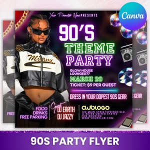 90s Throwback Party Flyer, Retro Birthday Party flyer, Premade 90s Theme Old School Party flyer, Club Party flyer, Canva Editable