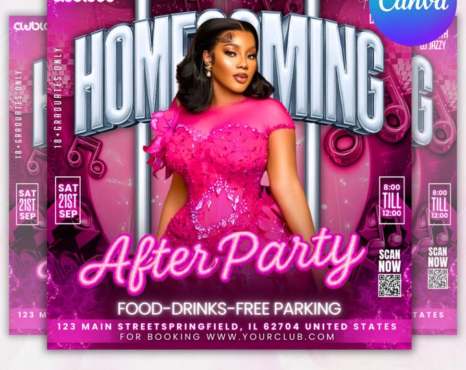 Homecoming After Party flyer, College School after party, Homecoming After Party, Homecoming END Season Party Invite, Canva Editable