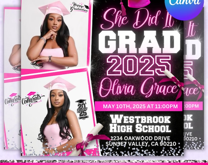 Graduation Flyer, Graduation Party Flyer, Graduation Invitation Flyer, Grad Announcement Flyer Class of 2025, Canva Editable