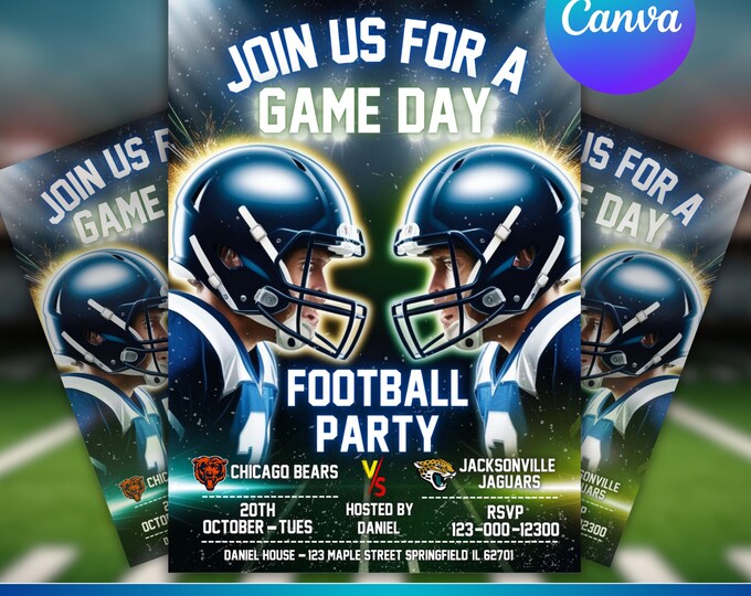 Football Watch Party Invitation, Big Game Party Invite, Football Tailgate Party Invite, Printable Digital Template, Canva Editable