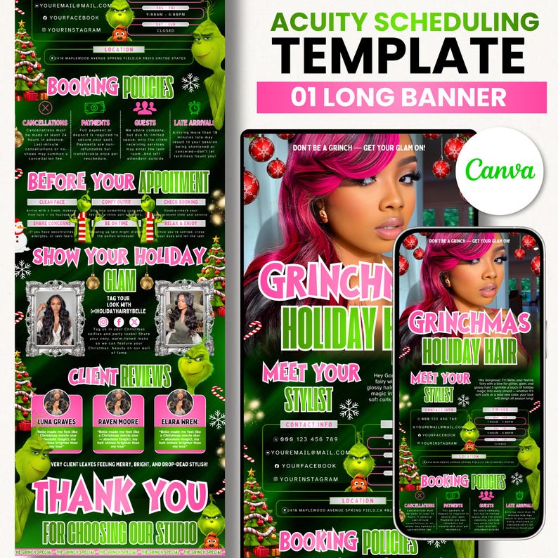 Christmas Hair Stylist Acuity Scheduling Template, Editable Acuity Template, Acuity Scheduling, Website Template, Diy Acuity Booking Website Christmas Editable Acuity Template, Hair Stylist Acuity Scheduling Template, Hair Stylist Branding, Hair Stylist Website, Canva Templates Christmas Editable Acuity Template, Hair Stylist Acuity Scheduling Template, Hair Stylist Branding, Hair Stylist Website, Canva Templates