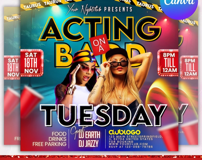 Acting Badd Tuesday Party Flyer, Tuesdays Club Flyer, Urban Party Flyer, Club Flyer Template, Club Party Flyer, Party Flyer,  Canva Editable