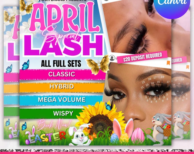 April Booking Flyer, Spring Books Open, Spring Booking, April Beauty Specials, Spring Appointments Available, Lashes Hair, Canva Editable