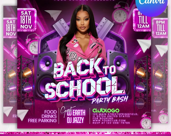 Back to School Party flyer, Back 2 School Flyer, Summer Flyer, Party Invite Flyer, DJ Disco Flyer, Instant Download, Canva Editable