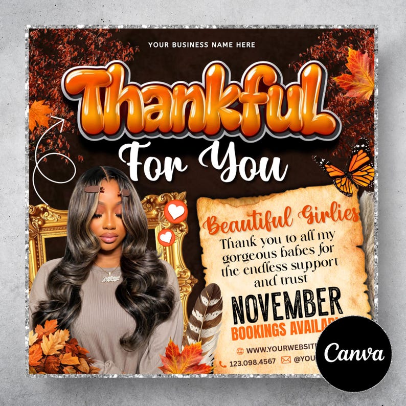 November Booking Flyer, Fall Szn Booking Flyer, Thanksgiving Book Now, November Hair Lash Nail Braids MUA Wig Autumn Flyer, Canva Editable  November Nail Booking Flyer: Fall, Autumn, Salon Template (Editable Canva Template) (Digital Download) November Booking Flyer, Fall Booking Flyer, Book Now Appointments, Canva Template, Beauty, Lashes, Make up, Nails, Hair
